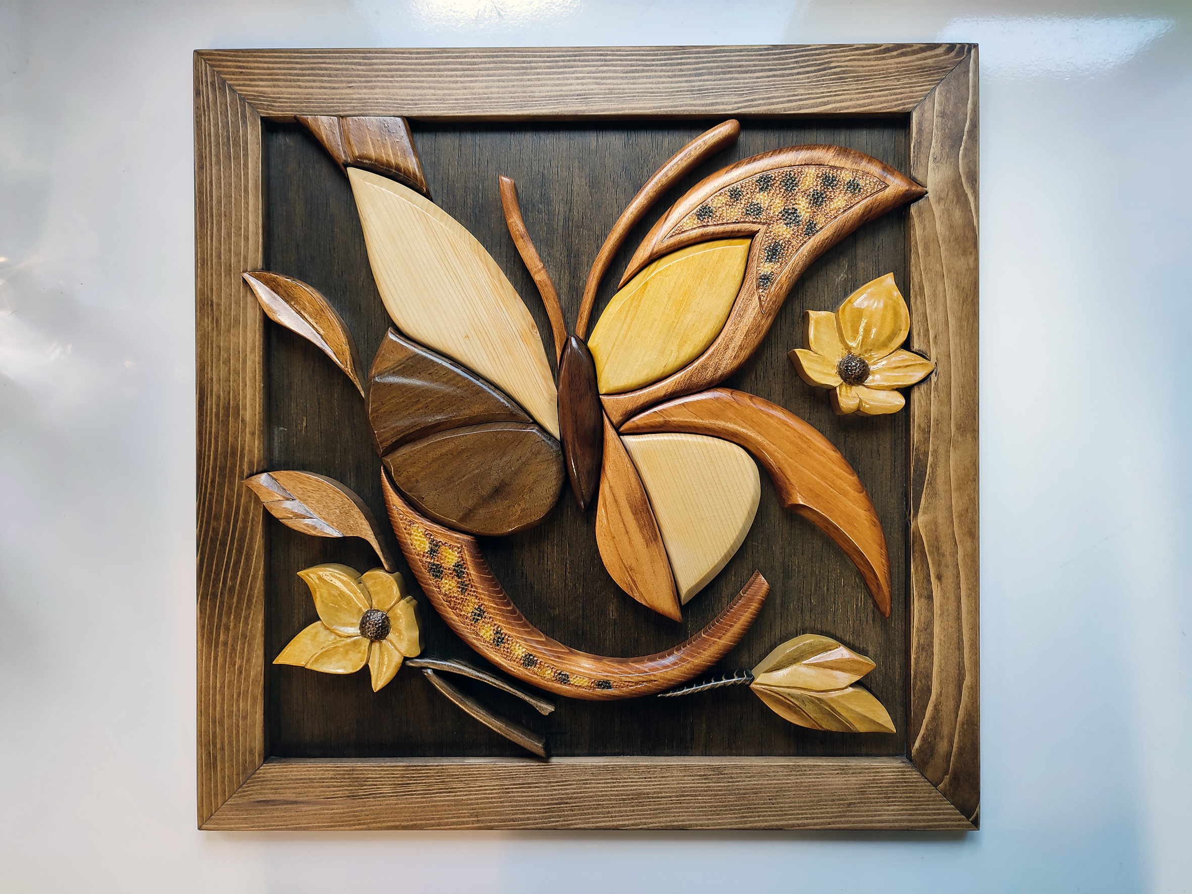Handcrafted Wooden Wall Art – Butterfly in Intarsia and Woodcarving