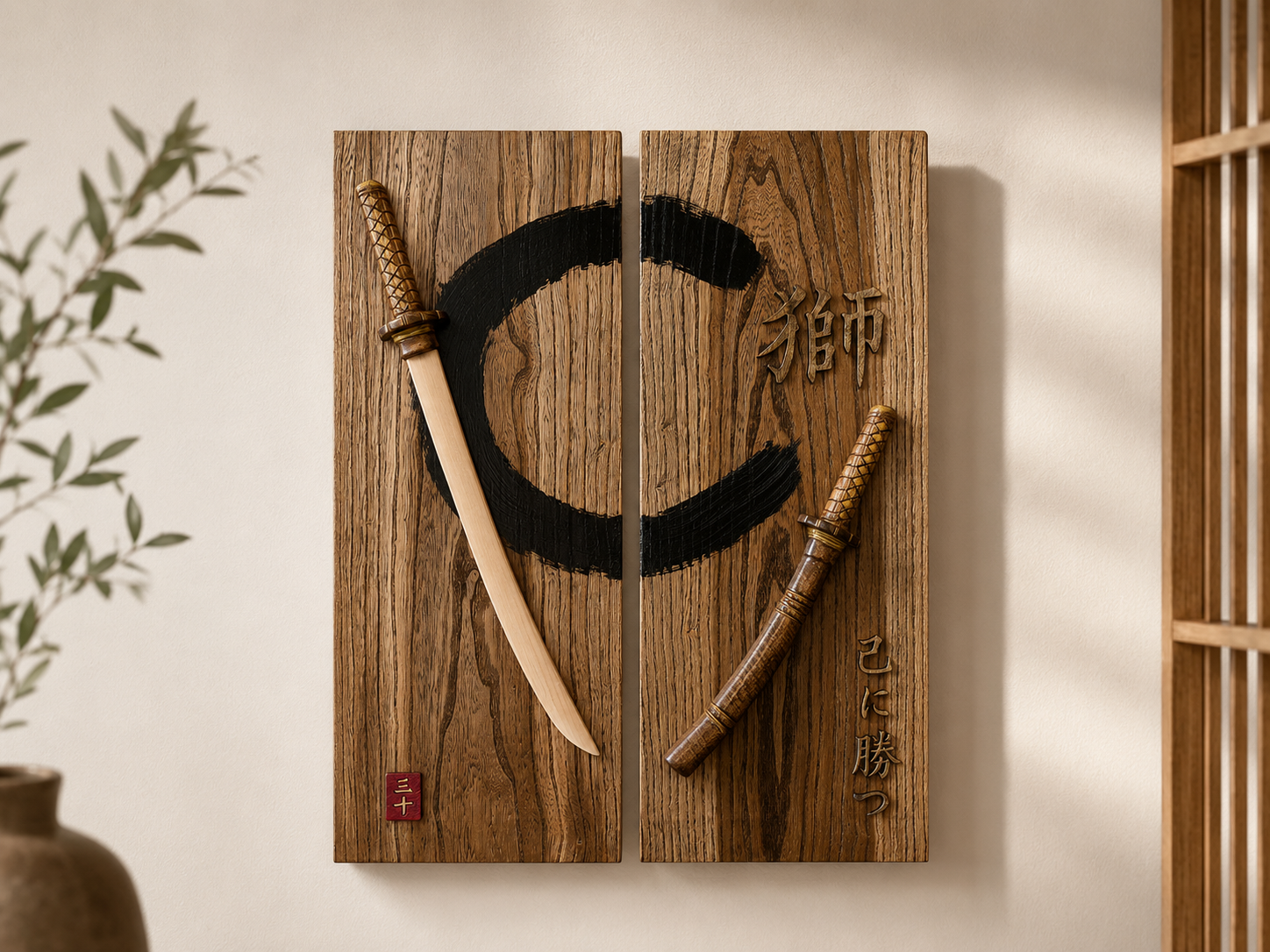 The Warrior Within - A handcrafted wooden diptych inspired by the philosophy of the samurai