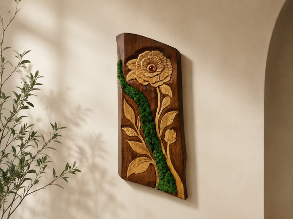 Camellia Bloom | Hand Carved Walnut Botanical Wall Sculpture