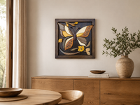 Butterfly Garden wooden wall art displayed in a warm neutral interior, shown at its true 48 × 48 cm scale.