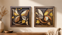 Butterfly Garden and Butterfly in Flight displayed together as two handcrafted wooden artworks from the Butterfly Collection.